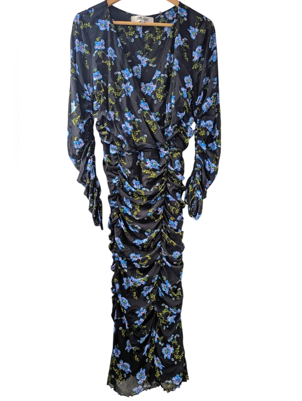 Diane Von Furstenberg Floral Ruched Mesh Midi Dress - Picture 3 of 16